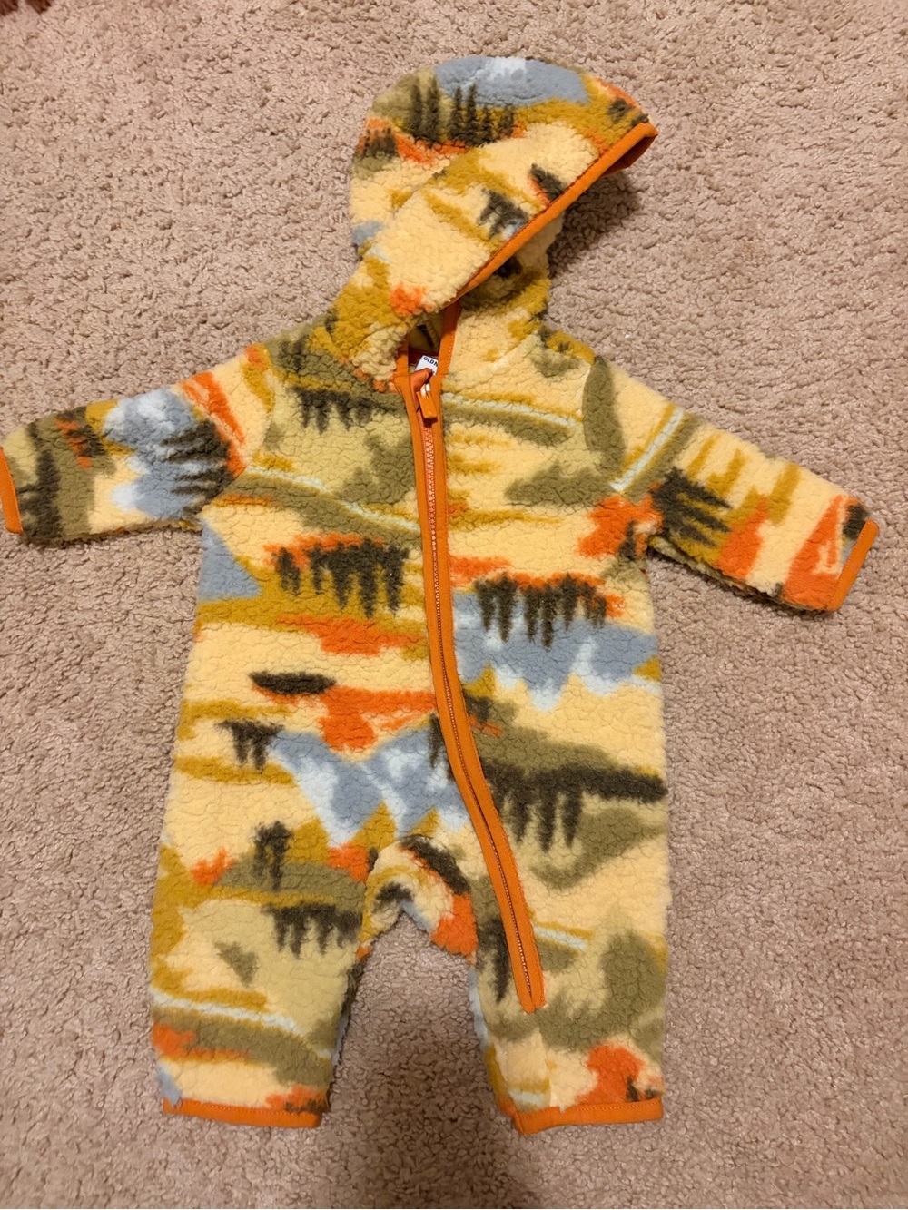 Old Navy Yellow Orange Green Blue Fleece Hooded Baby One-Piece